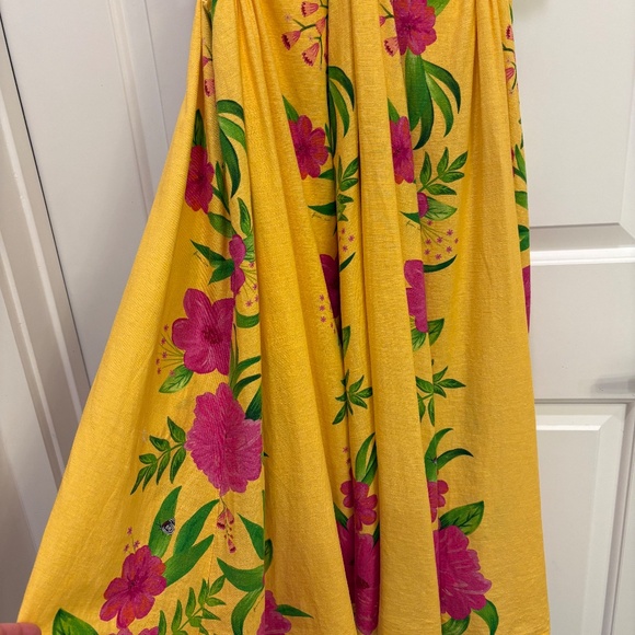 Farm Rio Romantic Garden Yellow Pink Plunge Midi Dress Size M - Picture 16 of 16